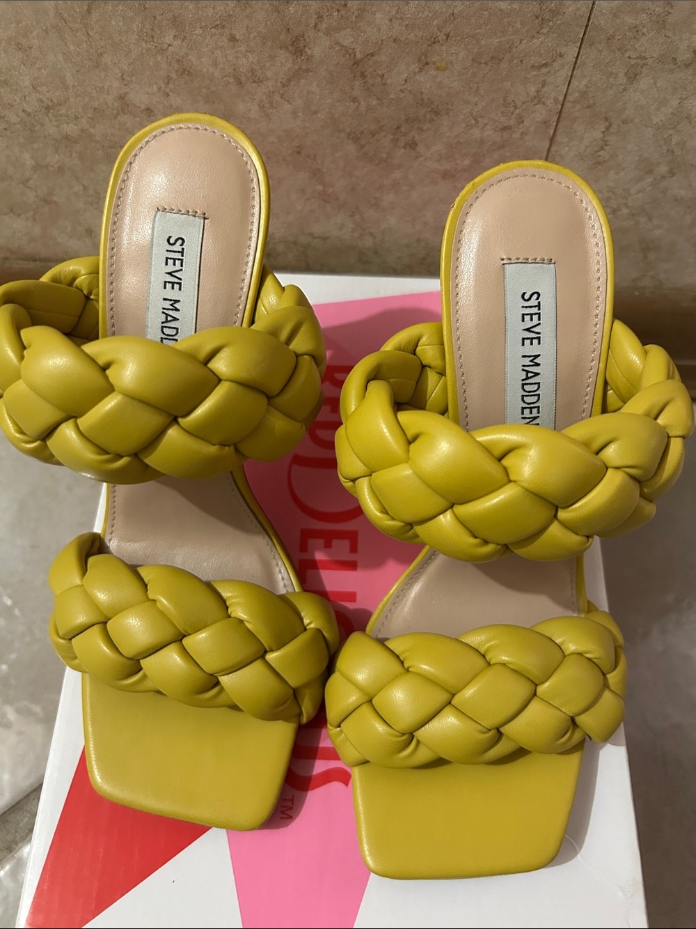 Steve Madden Yellow Braided Double-Strap Slide Mules